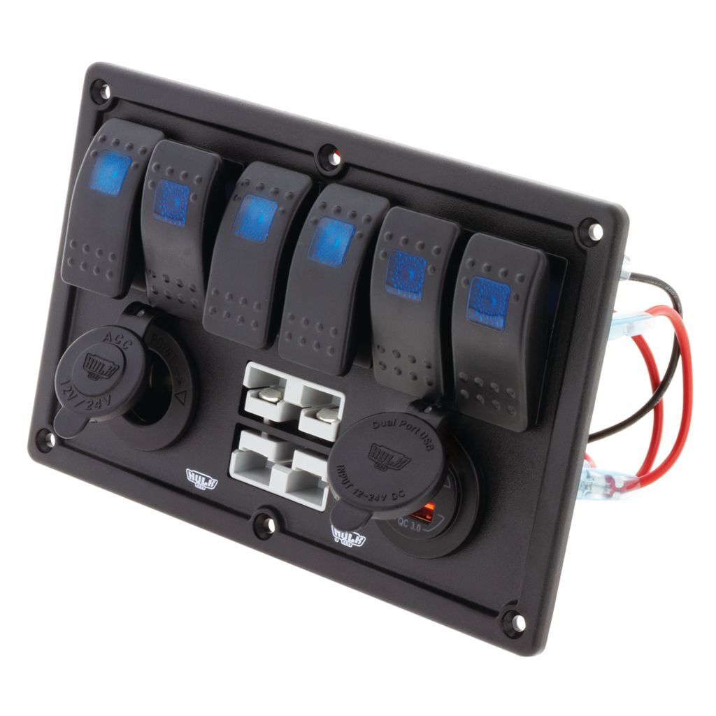 6-WAY SWITCH PANEL W/ 50A PLUGS ACCESSORY SOCKET & DUAL USB