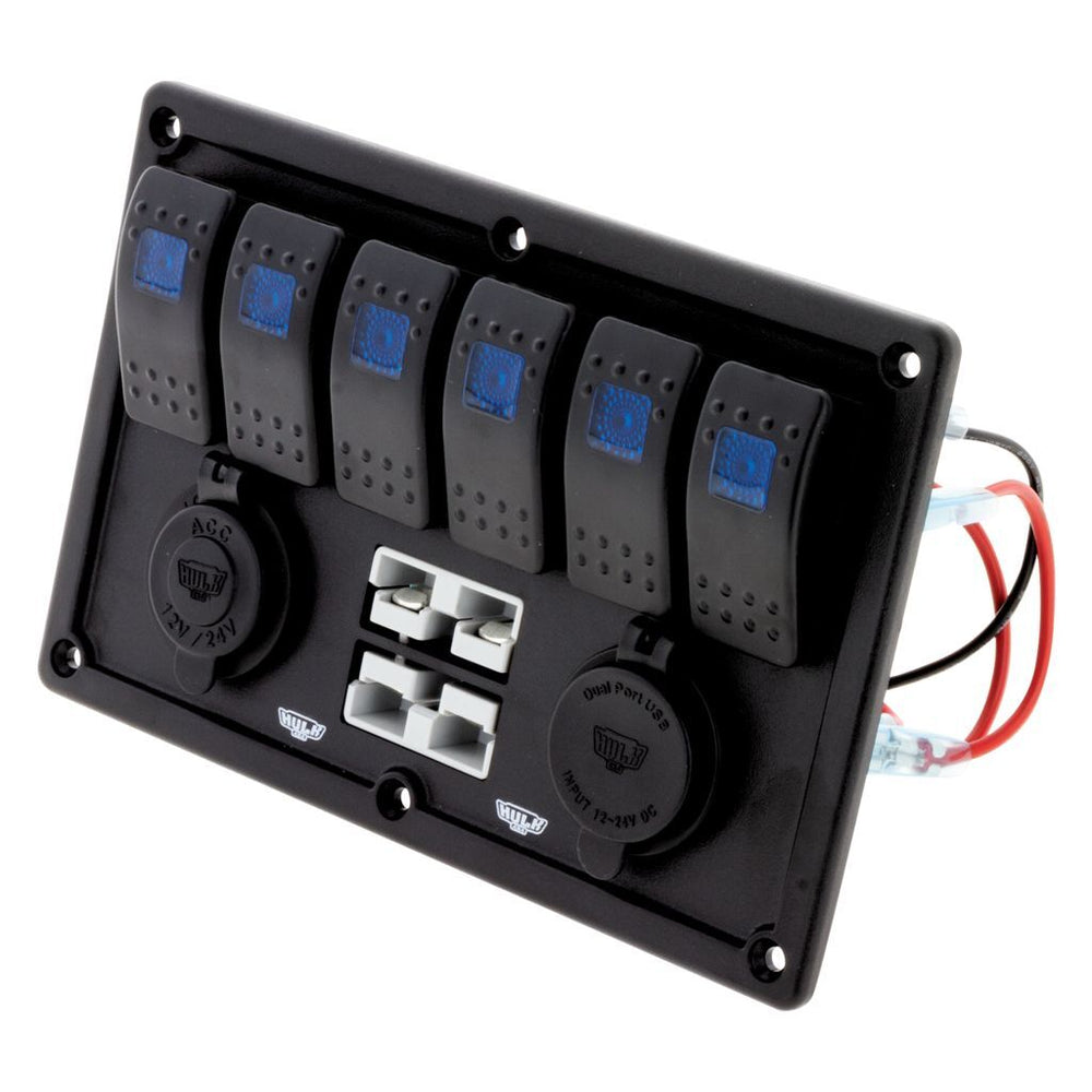 6-WAY SWITCH PANEL W/ 50A PLUGS ACCESSORY SOCKET & DUAL USB