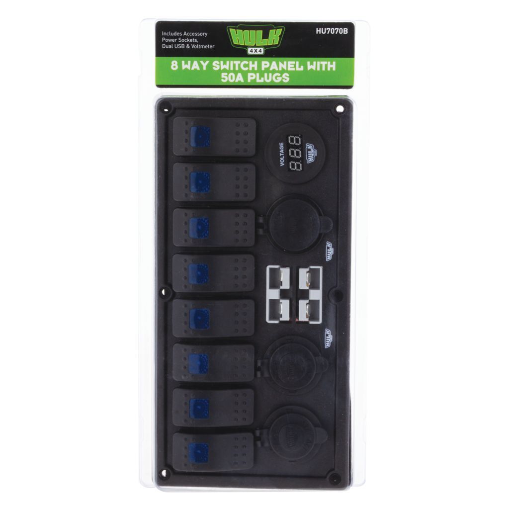 8 WAY SWITCH PANEL WITH 50A PLUGS ACC POWER SOCKET & USB